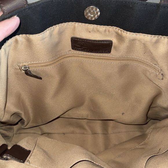 Levenger Black Canvas Tote With Brown Leather Trim - Picture 3 of 12